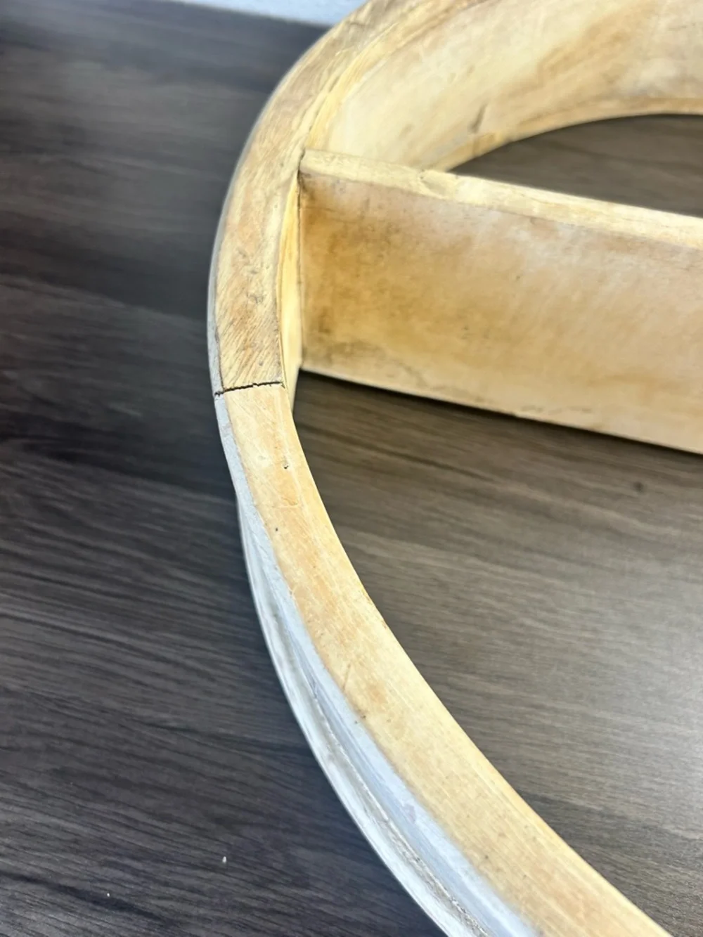 Vintage Round Wood Wall Shelf Rustic Whitewashed Farmhouse 20.5”